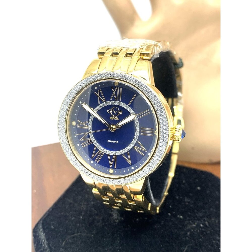 GV2 Gevril Women's Watch 19146 Swiss Quartz Diamond Blue MOP Dial Gold 38mm
